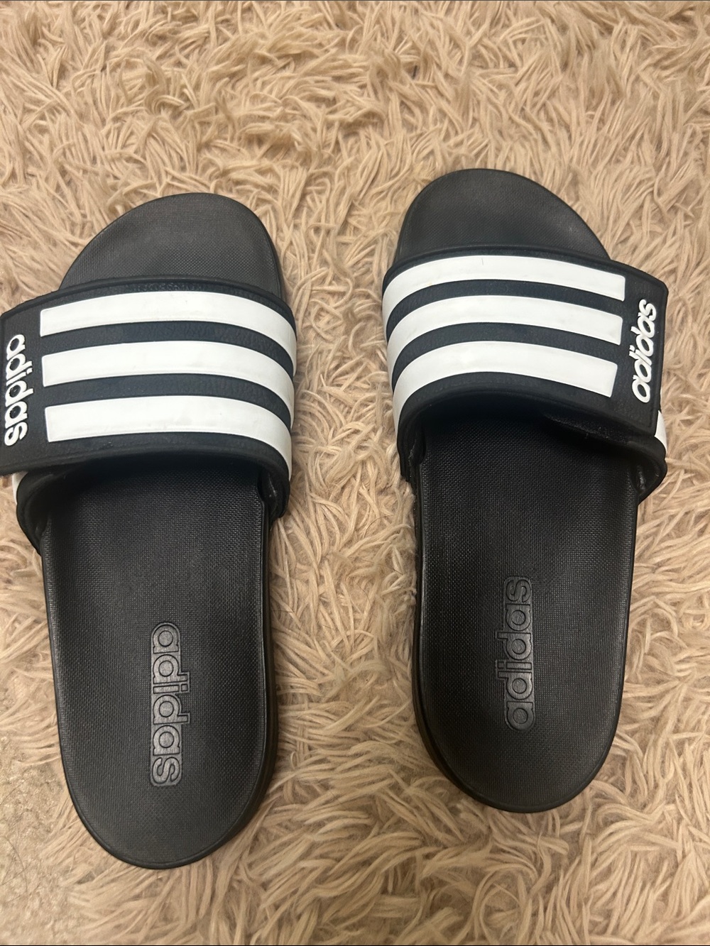 adidas Kids Black and White Slide Sandals with Three Stripes